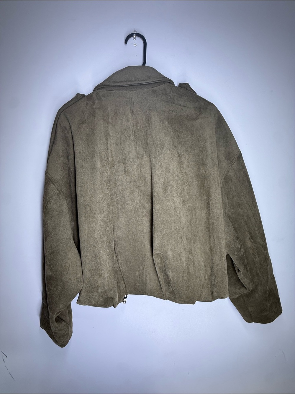 Viral Zara Suede Effect Bomber Jacket -Olive & Oversized - Picture 3 of 10